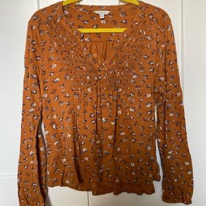 Lucky Brand Floral Notch Neck Top Mustard Size L